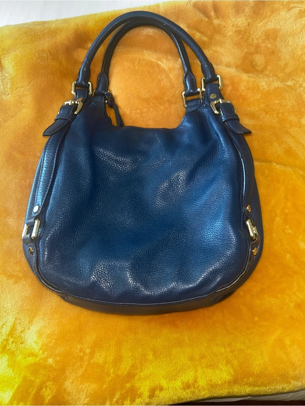 Michael Kors Navy Pebbled Leather Shoulder Bag with Gold Hardware